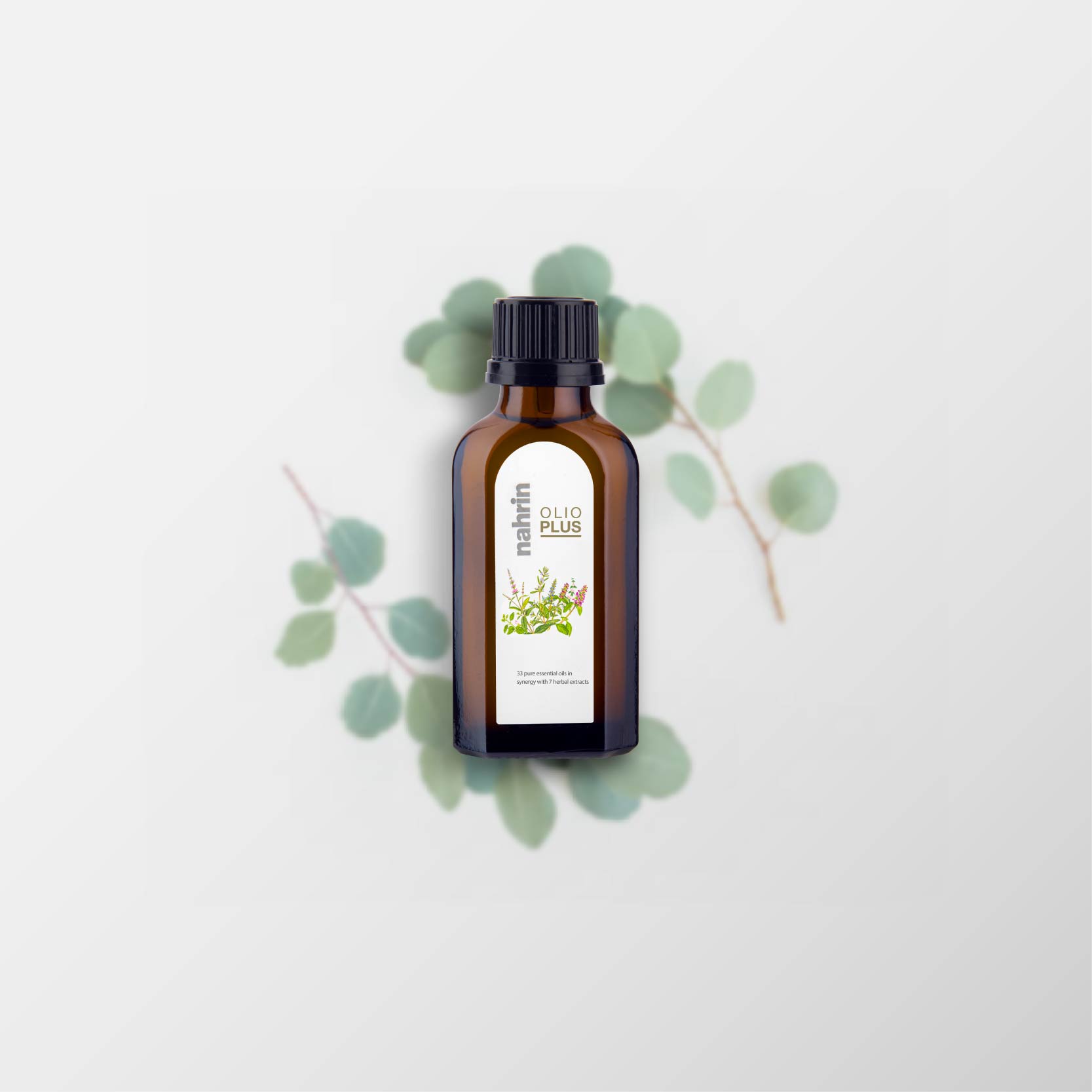 瑞士納霖精油歐莉雅33+7(50ml)產品圖+背景葉子圖