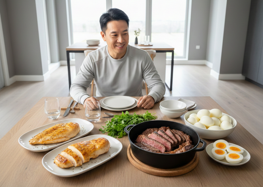 建議每公斤體重應攝取 1.2g 至 1.6g 的高品質蛋白質。以 60 公斤的成年人為例，每天應攝取約 72g-96g 蛋白質